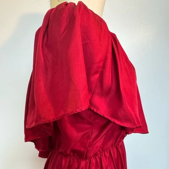 SILK One-Shoulder Red Ruffle Dress - Picture 6 of 14